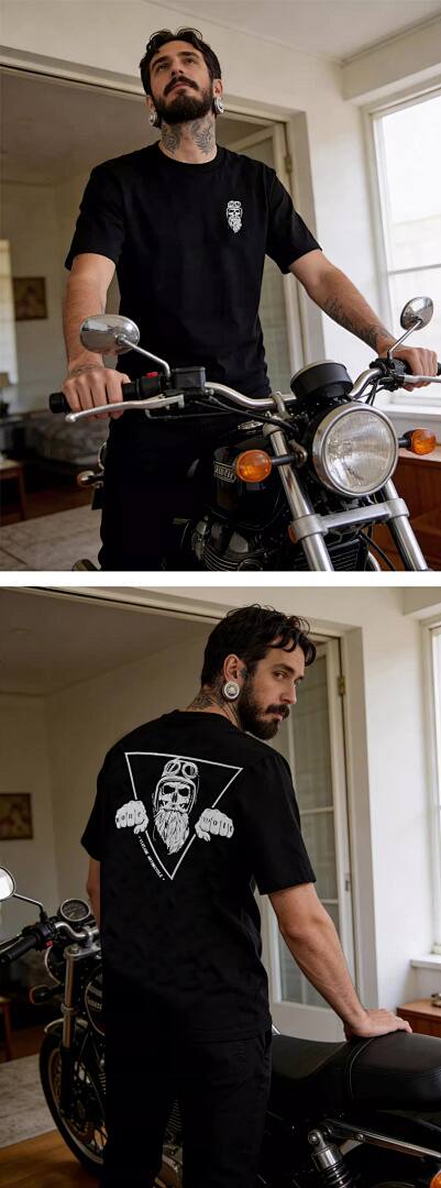 158# American Streetwear Motorcycle Style Graphic Print Short Sleeve T-Shirt P30