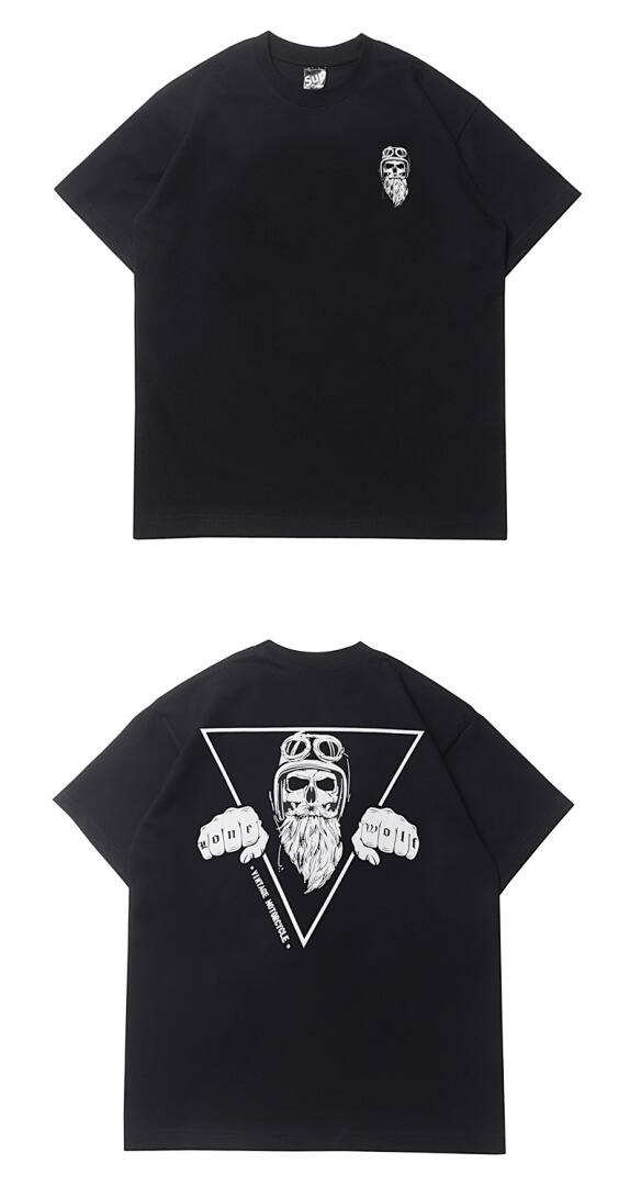 158# American Streetwear Motorcycle Style Graphic Print Short Sleeve T-Shirt P30