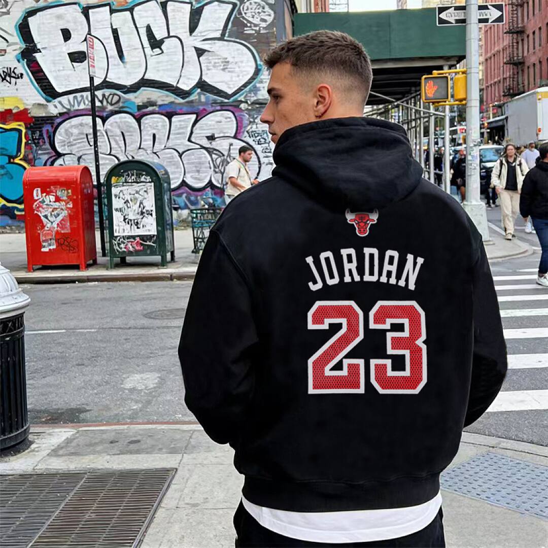 190# American streetwear Bulls #23 print hoodie P65