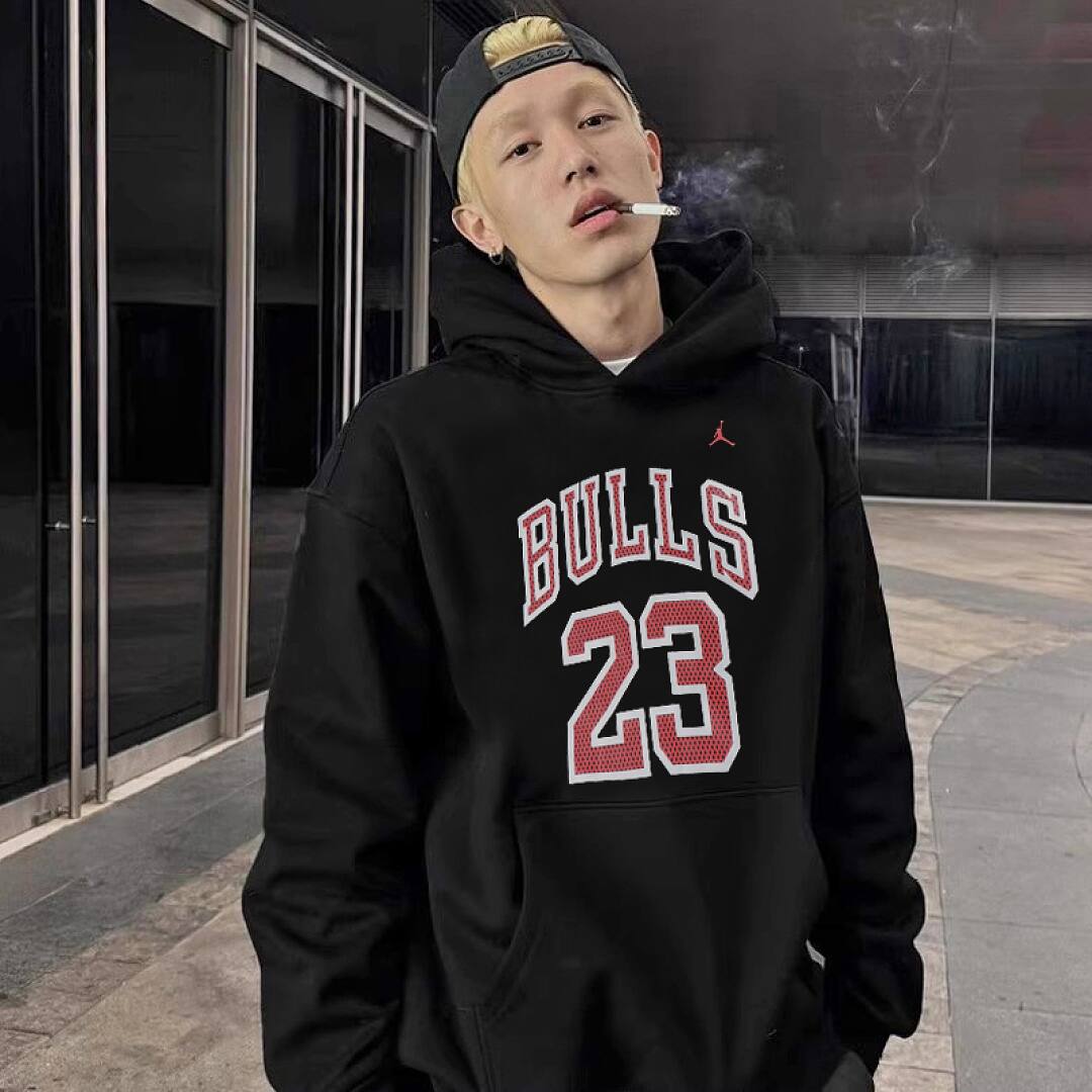 190# American streetwear Bulls #23 print hoodie P65