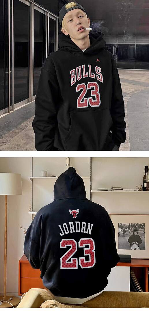 190# American streetwear Bulls #23 print hoodie P65
