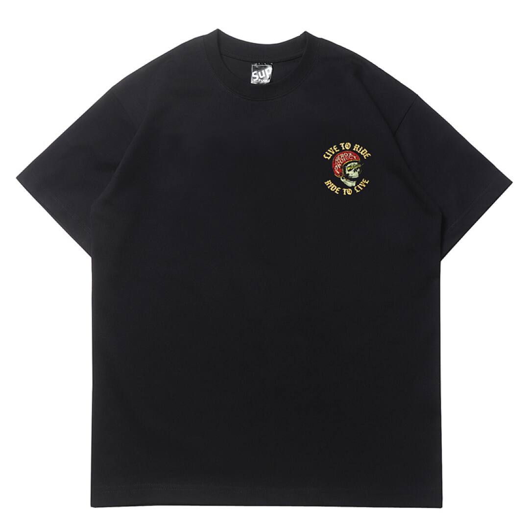 156# American Streetwear Motorcycle Style Flame Skull Print T-Shirt P35