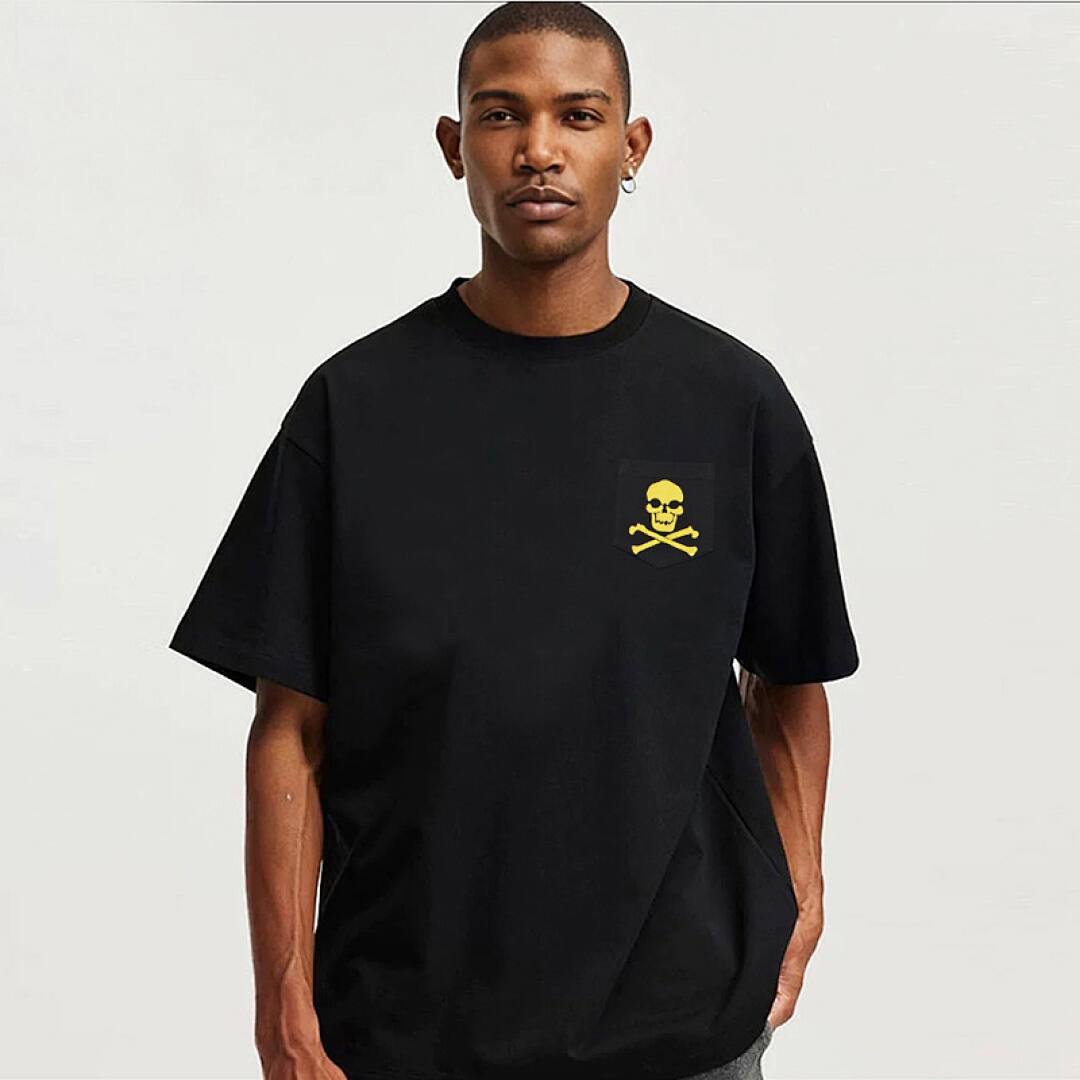 142# American Streetwear GALLERY DEPT Patch Pocket Skull Print Short Sleeve T-Shirt P35