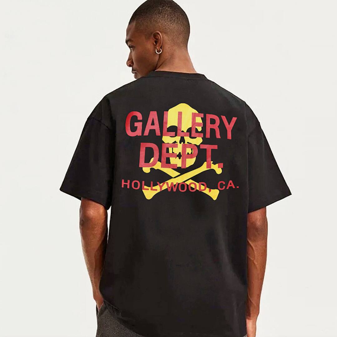 142# American Streetwear GALLERY DEPT Patch Pocket Skull Print Short Sleeve T-Shirt P35