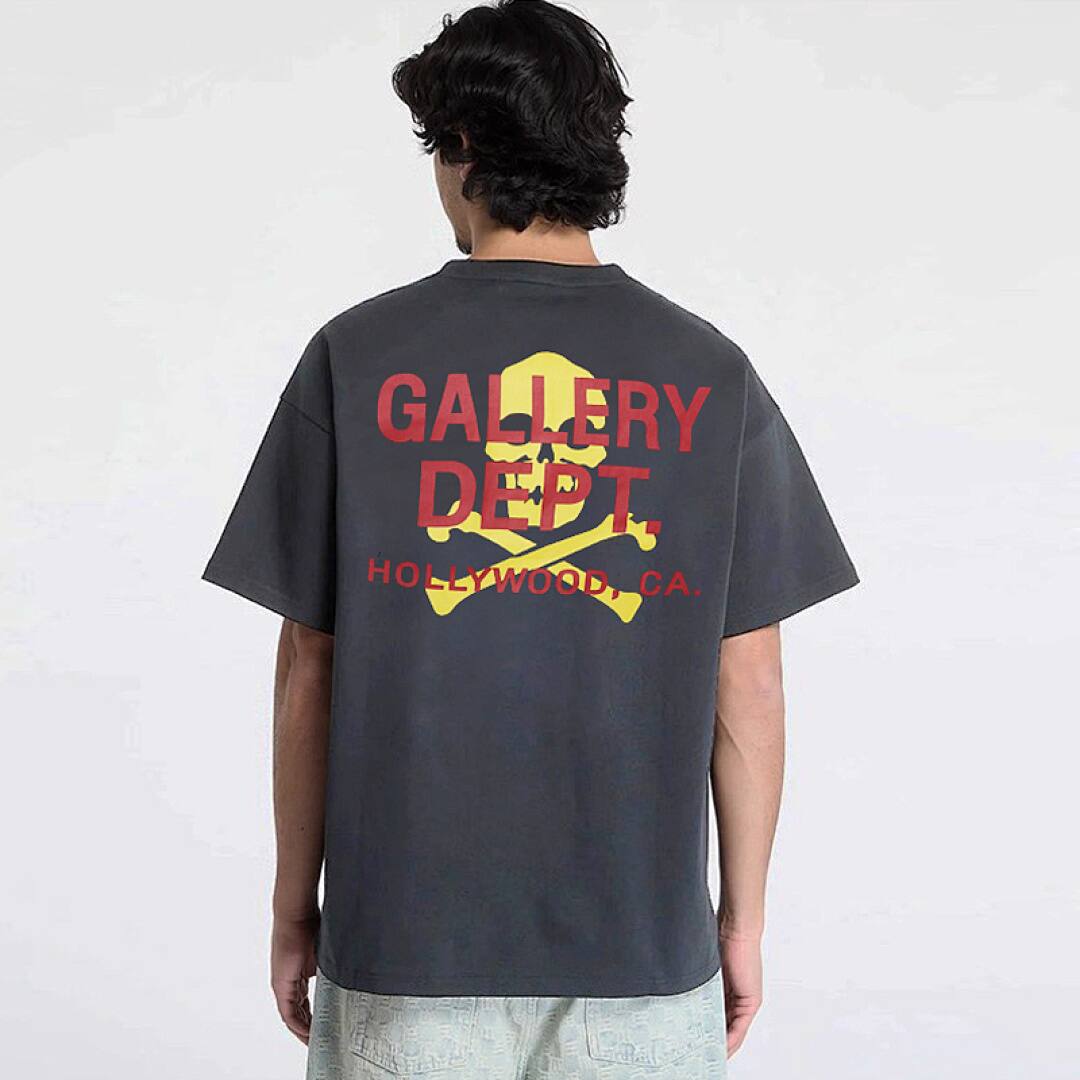 142# American Streetwear GALLERY DEPT Patch Pocket Skull Print Short Sleeve T-Shirt P35