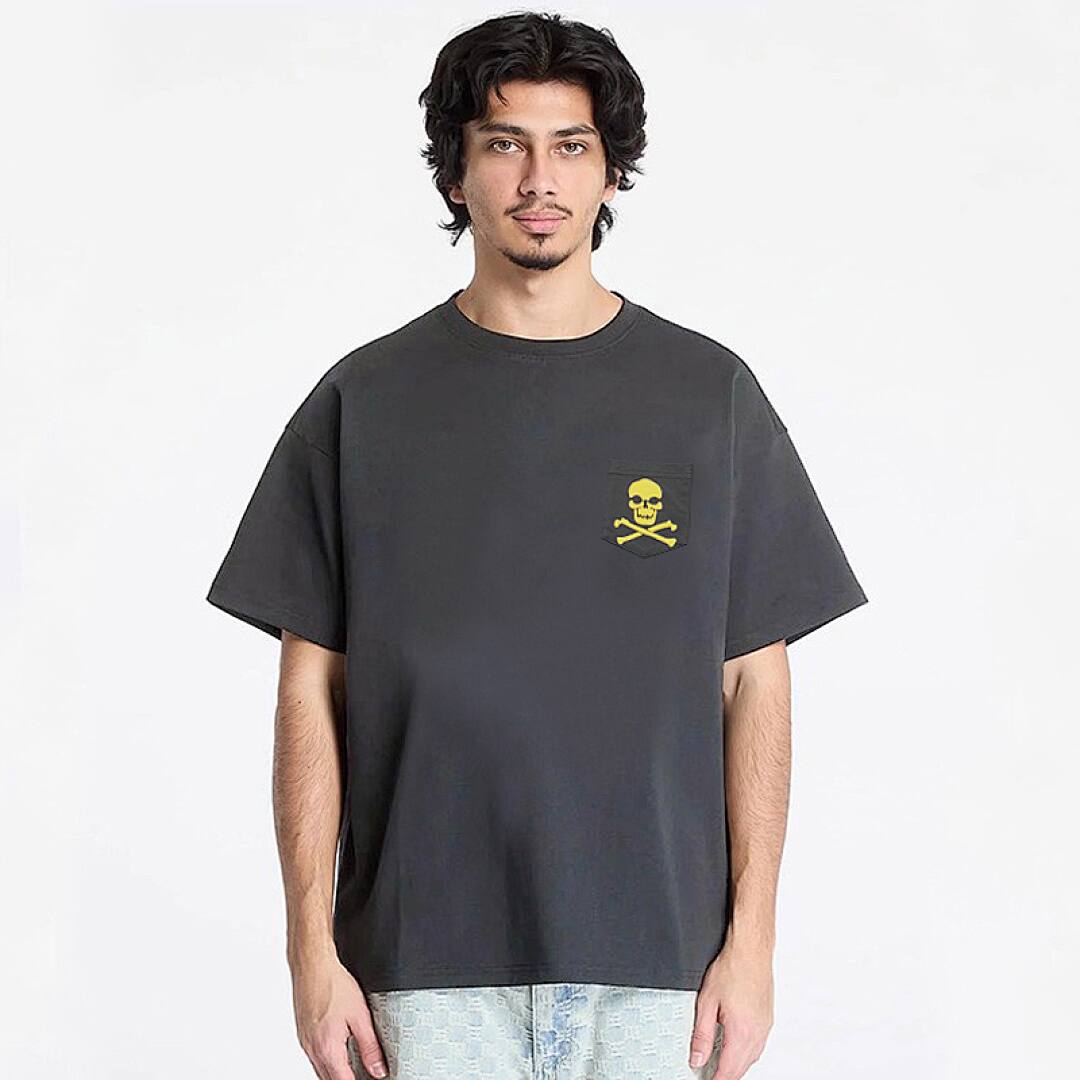 142# American Streetwear GALLERY DEPT Patch Pocket Skull Print Short Sleeve T-Shirt P35