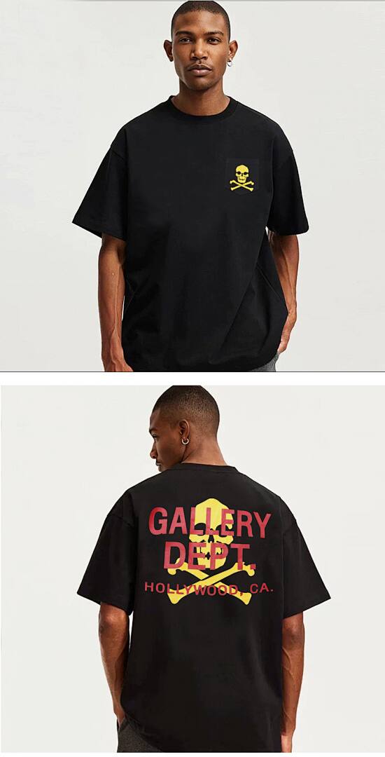142# American Streetwear GALLERY DEPT Patch Pocket Skull Print Short Sleeve T-Shirt P35