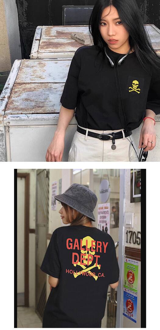 142# American Streetwear GALLERY DEPT Patch Pocket Skull Print Short Sleeve T-Shirt P35