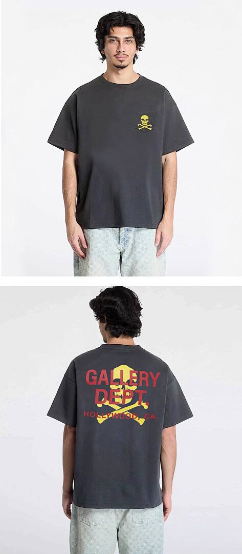 142# American Streetwear GALLERY DEPT Patch Pocket Skull Print Short Sleeve T-Shirt P35