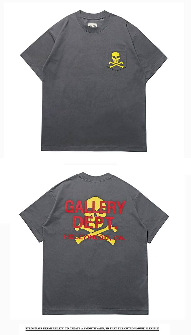 142# American Streetwear GALLERY DEPT Patch Pocket Skull Print Short Sleeve T-Shirt P35