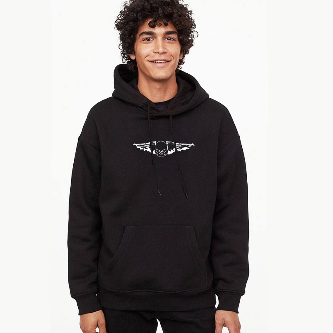 194# American streetwear biker style skull wings print hoodie P58
