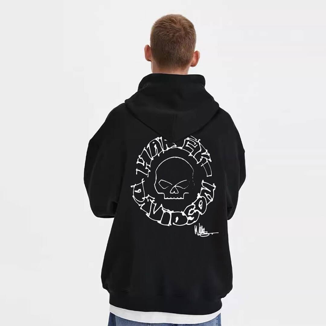 194# American streetwear biker style skull wings print hoodie P58
