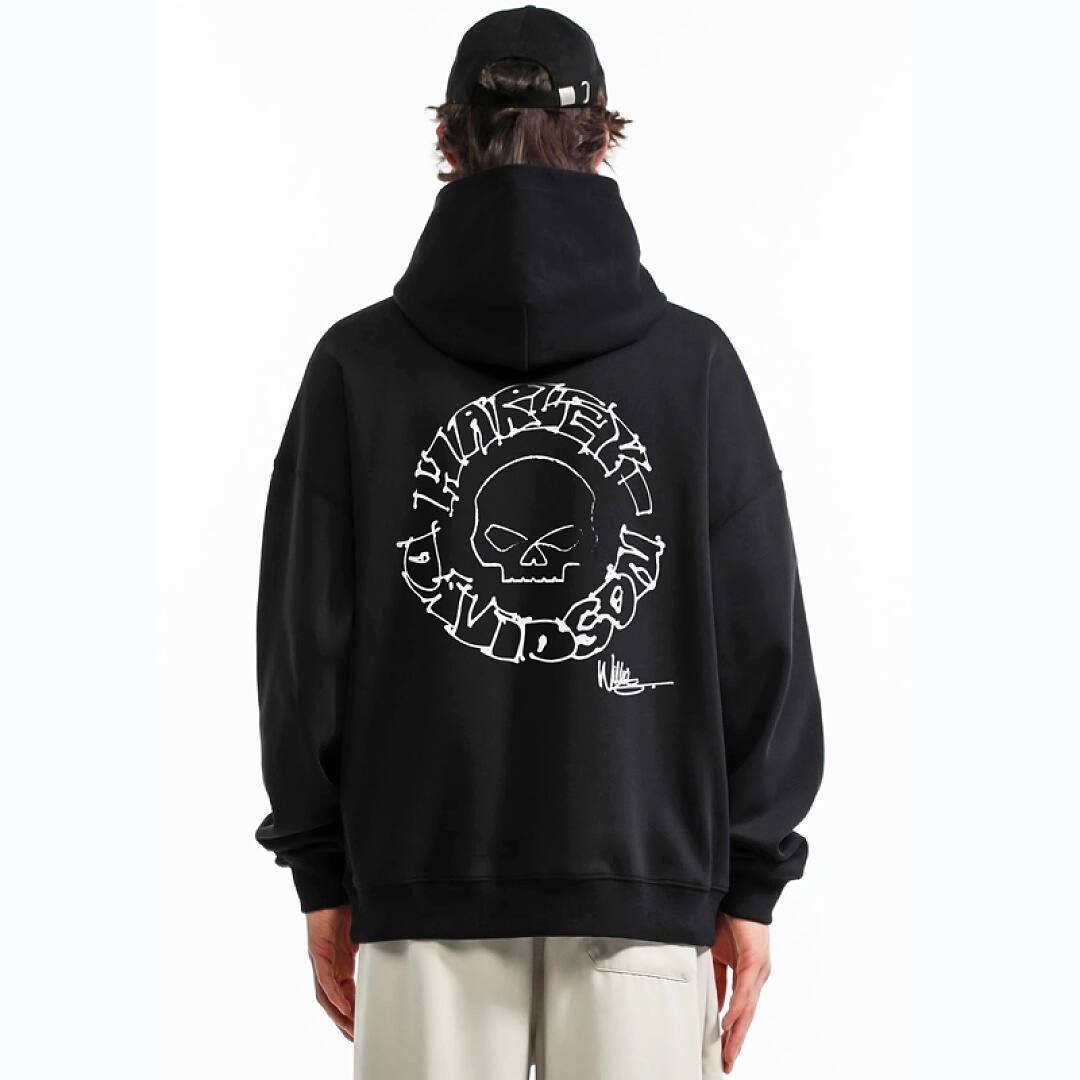 194# American streetwear biker style skull wings print hoodie P58