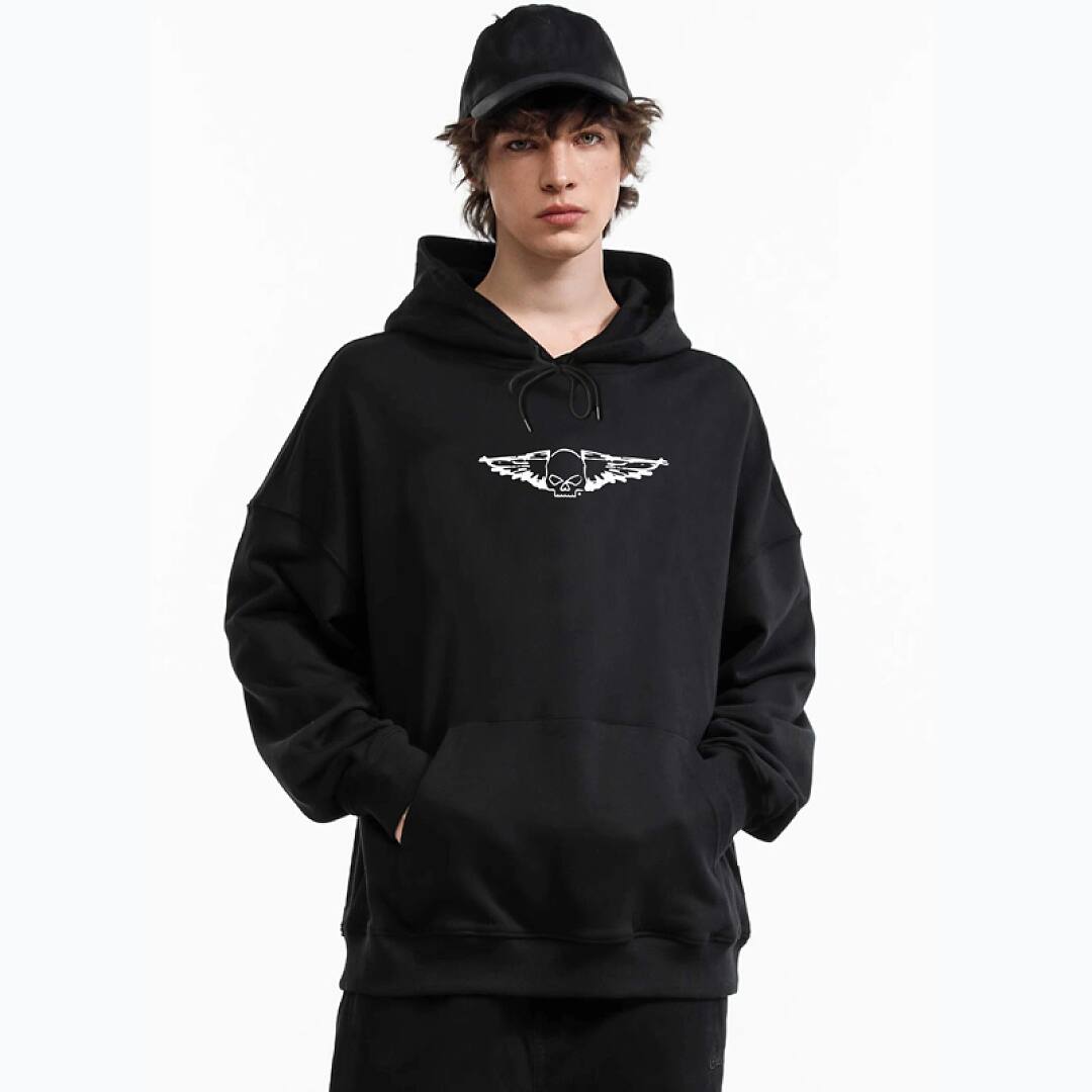 194# American streetwear biker style skull wings print hoodie P58
