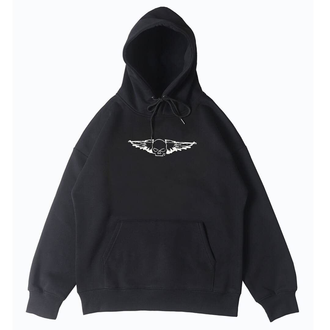 194# American streetwear biker style skull wings print hoodie P58