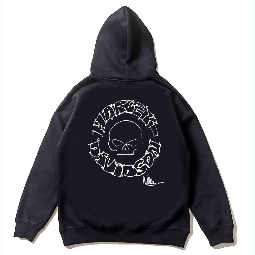 194# American streetwear biker style skull wings print hoodie P58