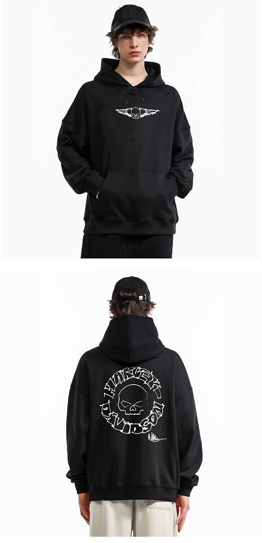 194# American streetwear biker style skull wings print hoodie P58