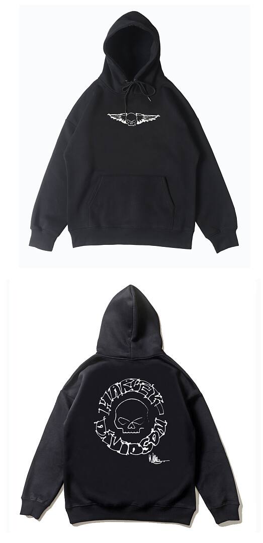 194# American streetwear biker style skull wings print hoodie P58