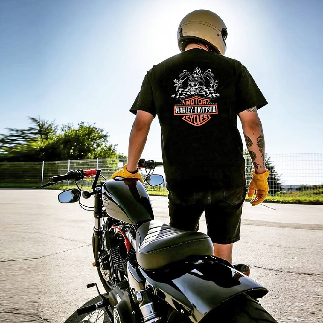 172# American streetwear biker style Harley skull print short sleeve T-shirt P35
