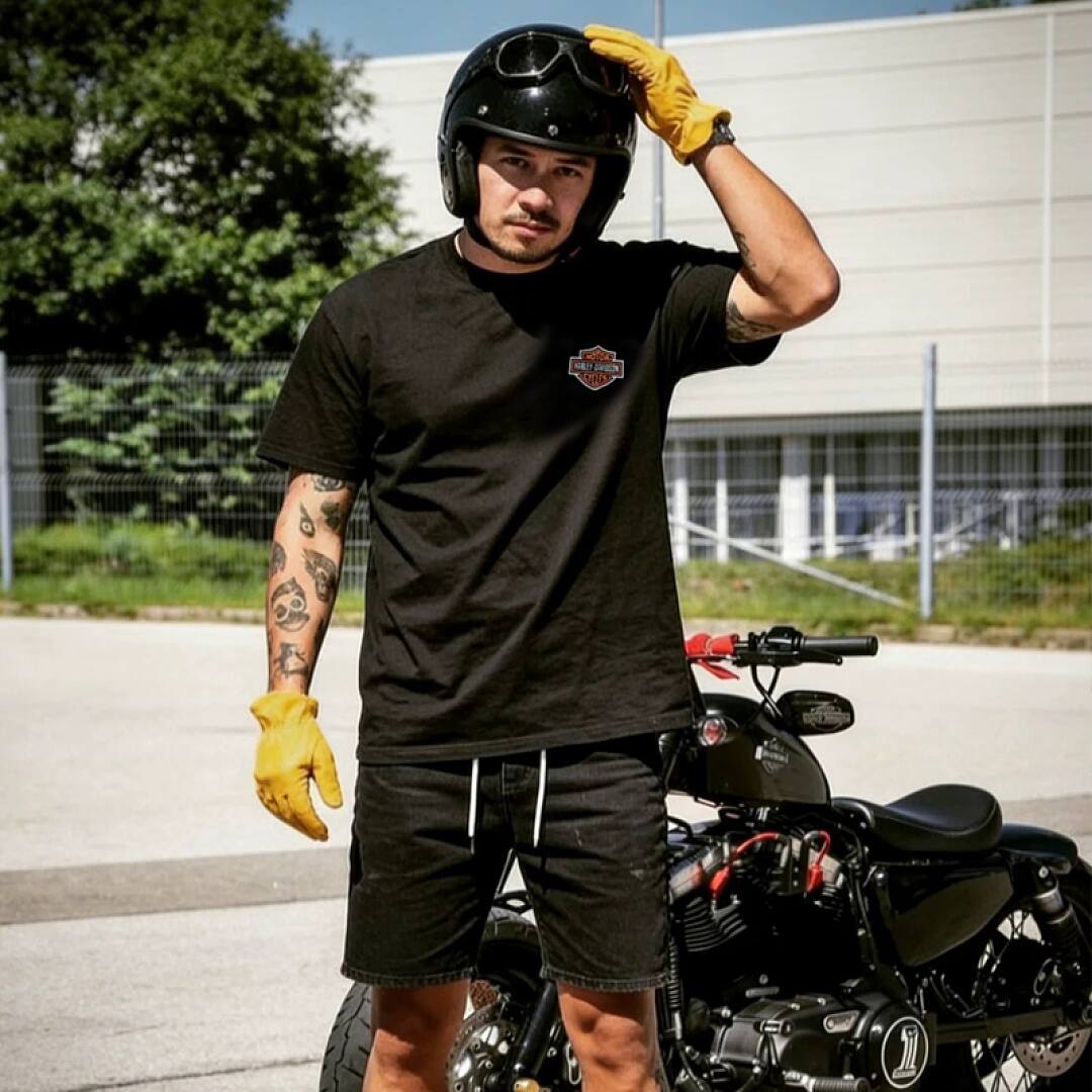 172# American streetwear biker style Harley skull print short sleeve T-shirt P35