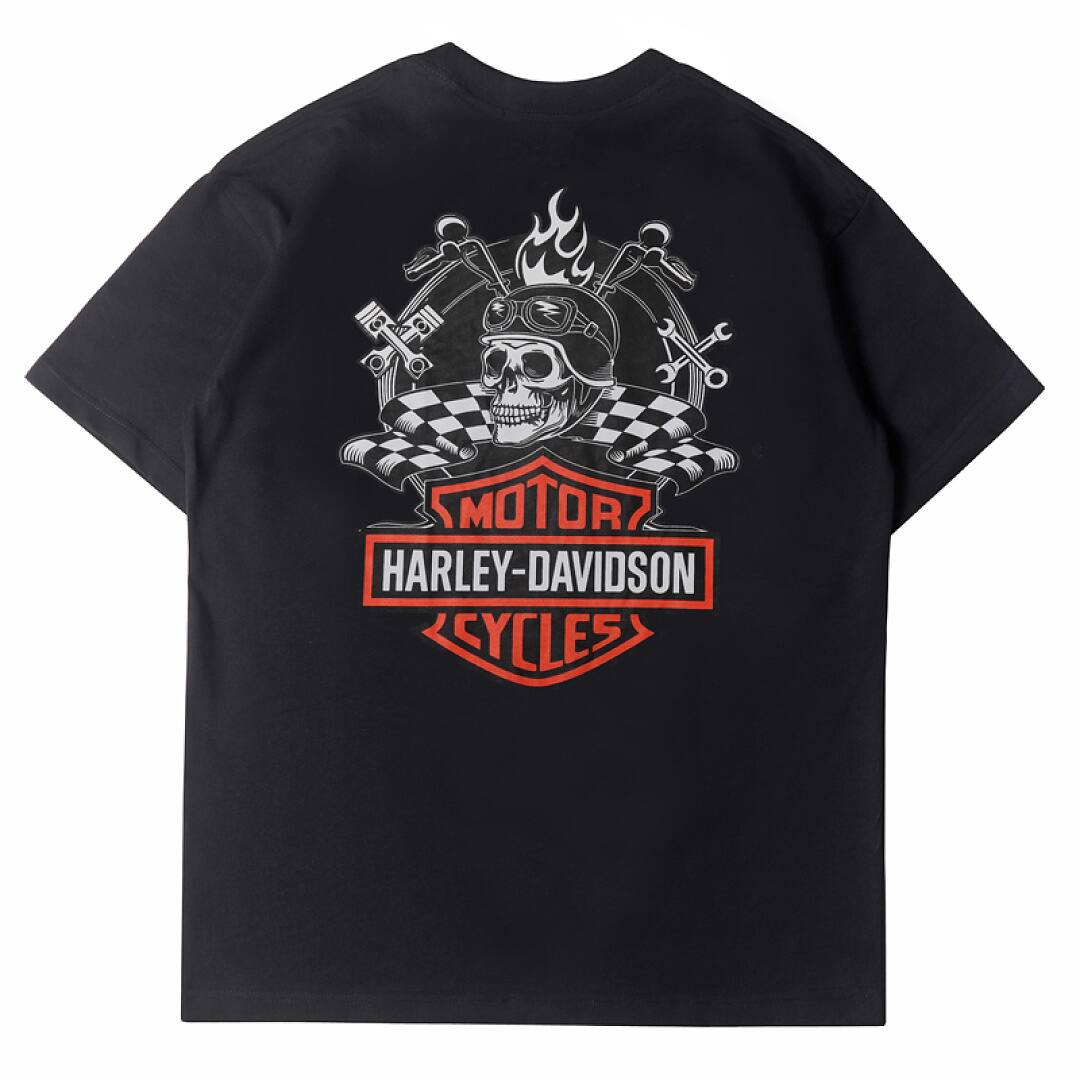 172# American streetwear biker style Harley skull print short sleeve T-shirt P35
