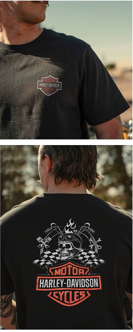 172# American streetwear biker style Harley skull print short sleeve T-shirt P35