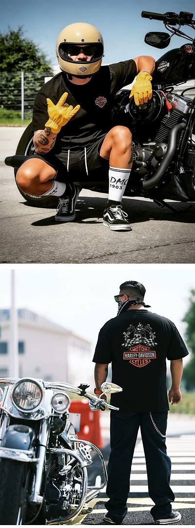172# American streetwear biker style Harley skull print short sleeve T-shirt P35