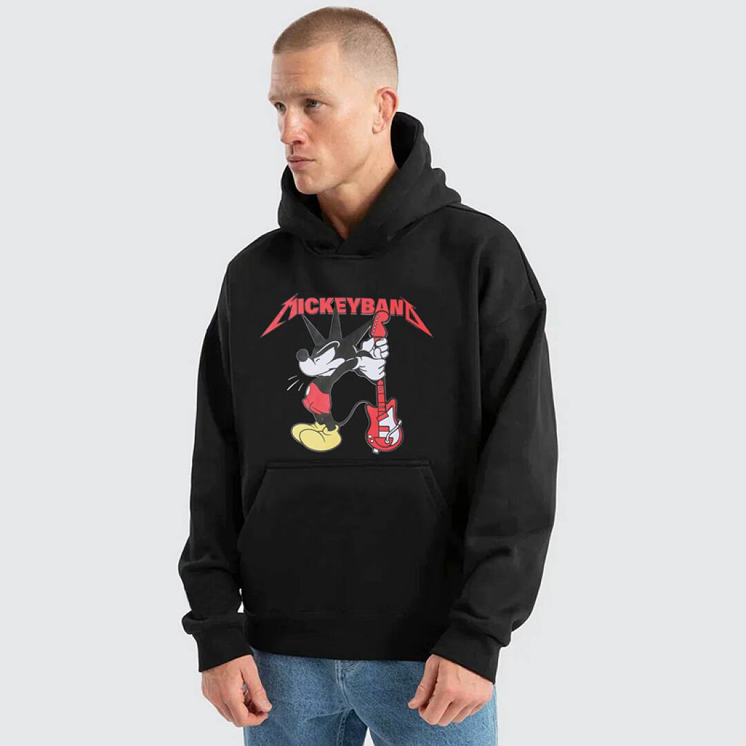 199# American streetwear vintage rock Mickey glove smashing guitar print P65