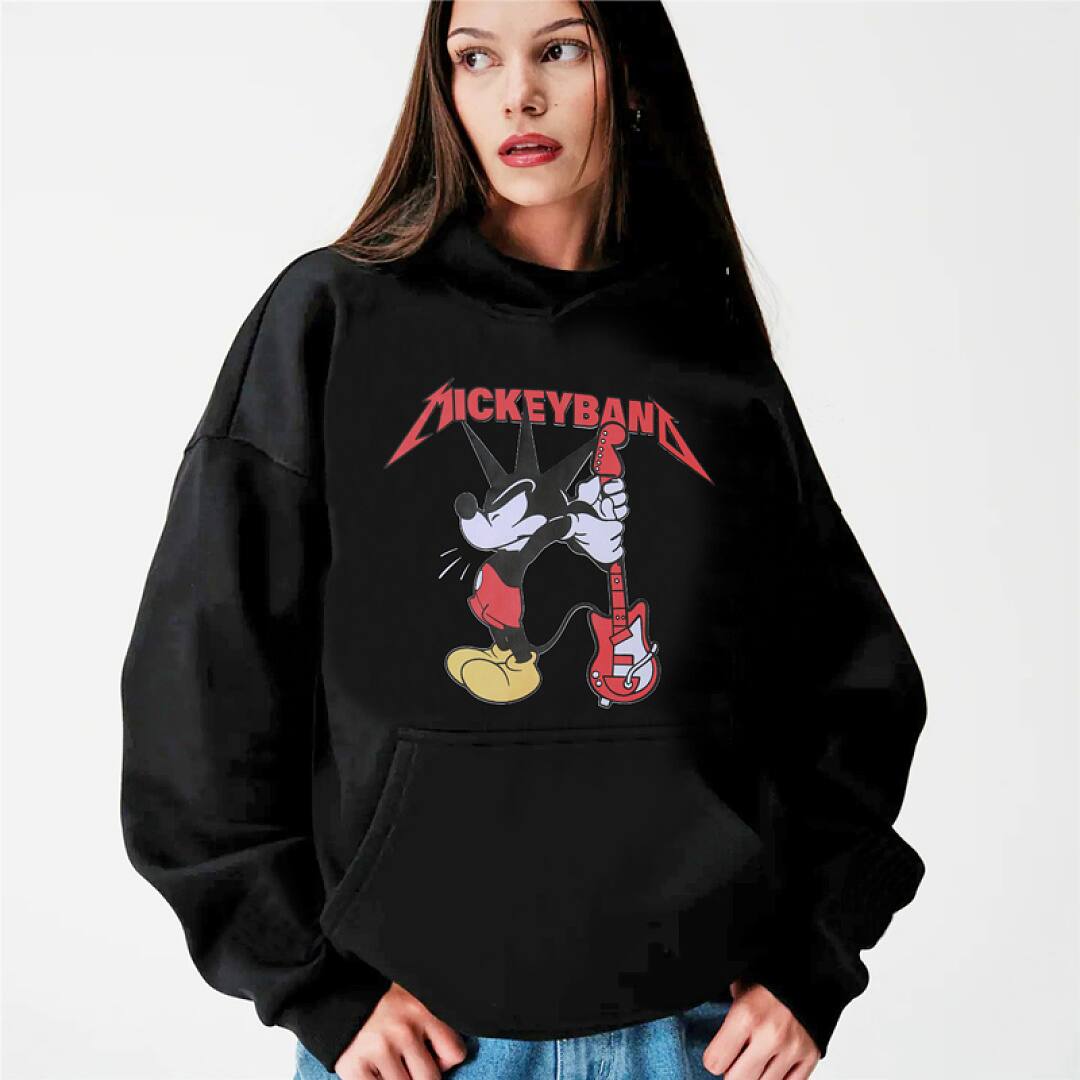 199# American streetwear vintage rock Mickey glove smashing guitar print P65