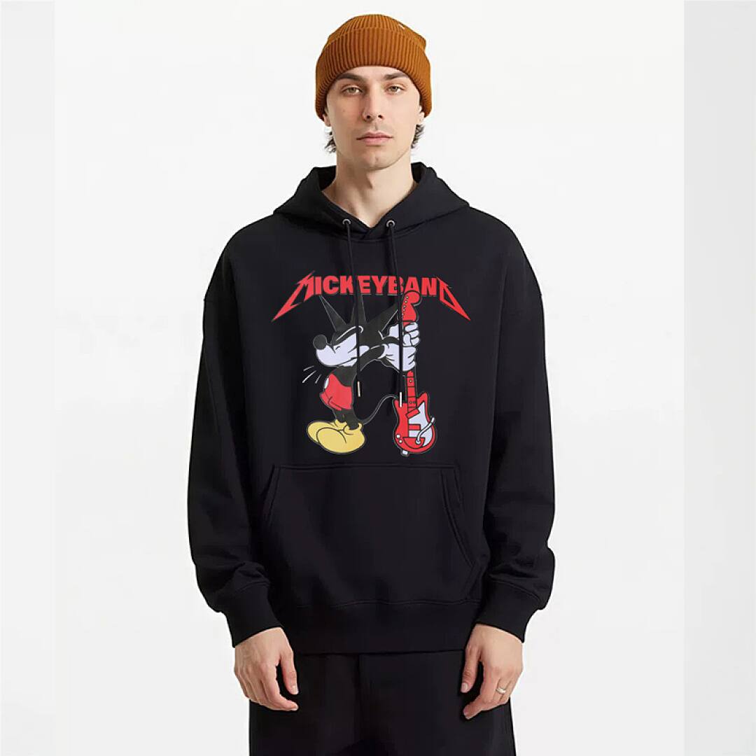 199# American streetwear vintage rock Mickey glove smashing guitar print P65