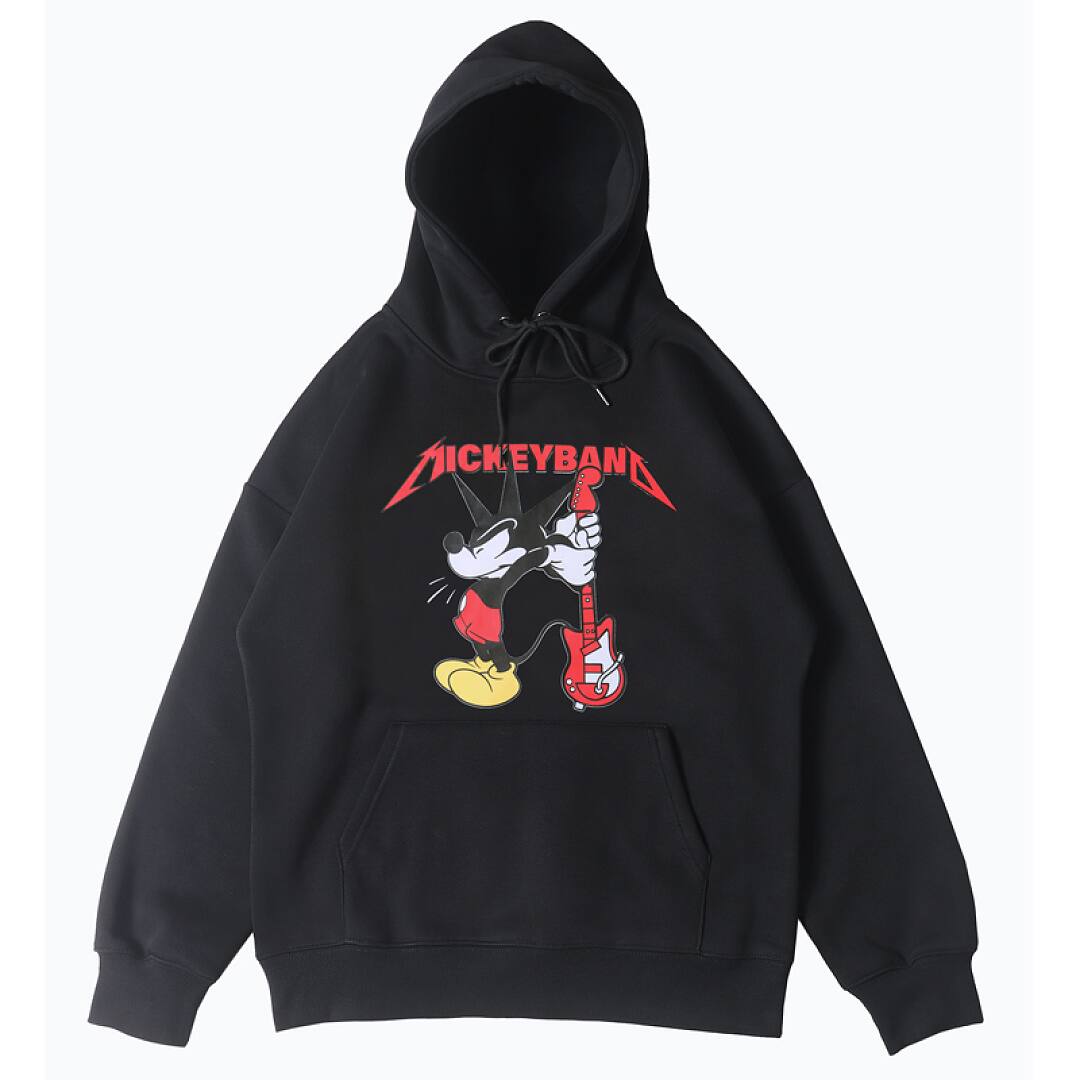 199# American streetwear vintage rock Mickey glove smashing guitar print P65