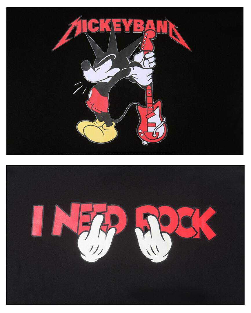 199# American streetwear vintage rock Mickey glove smashing guitar print P65