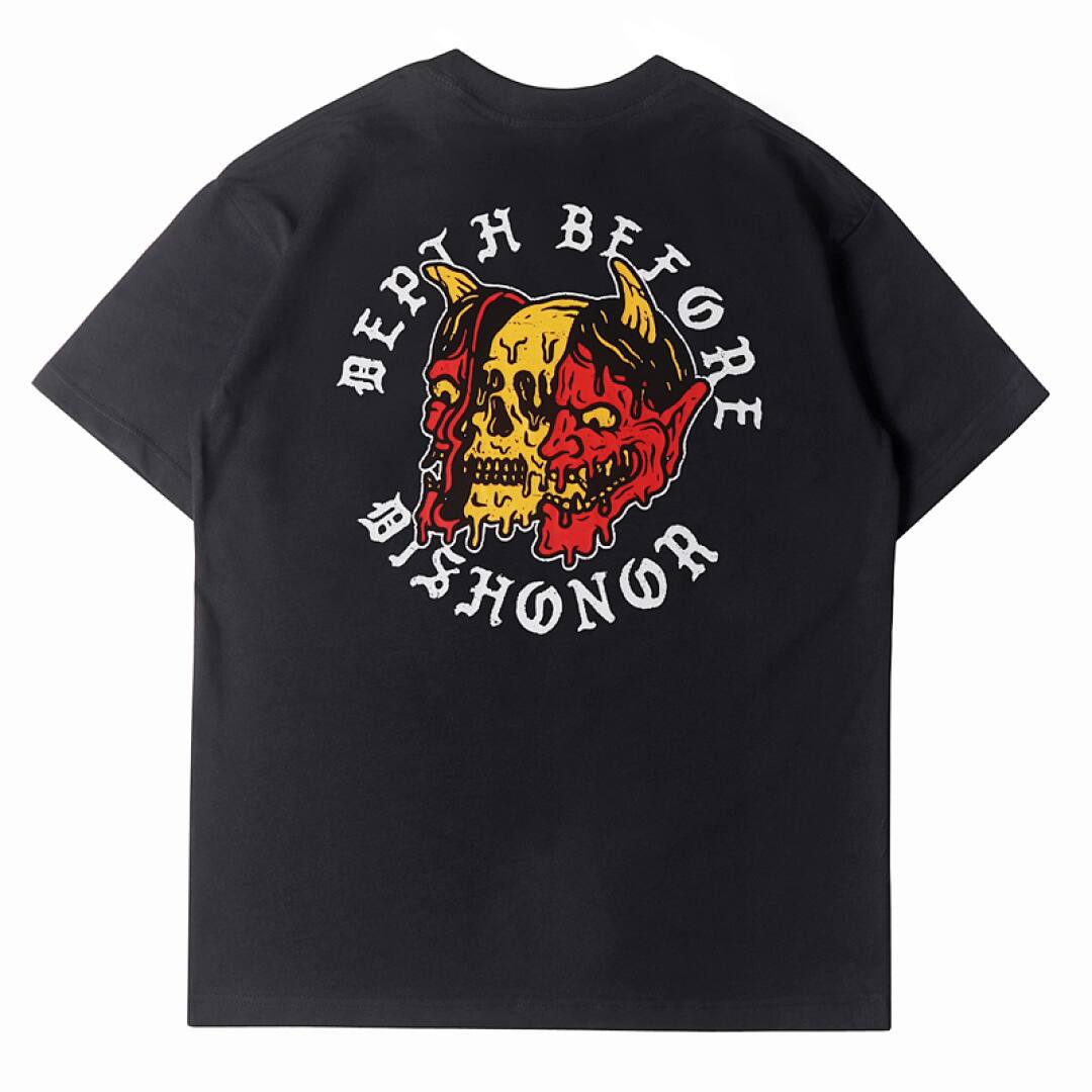 161# American streetwear biker style colorful demon skull print T-shirt P30