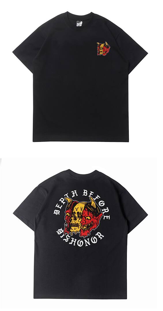 161# American streetwear biker style colorful demon skull print T-shirt P30