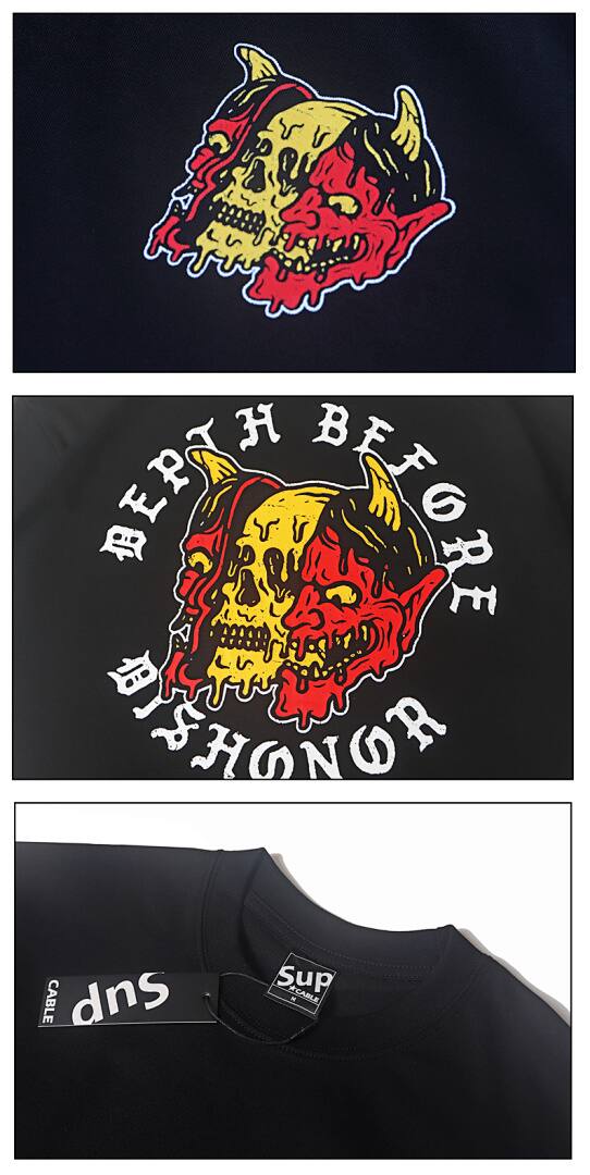 161# American streetwear biker style colorful demon skull print T-shirt P30