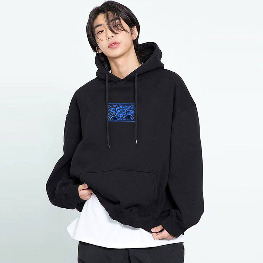 195# American streetwear death rose skull print hoodie P65
