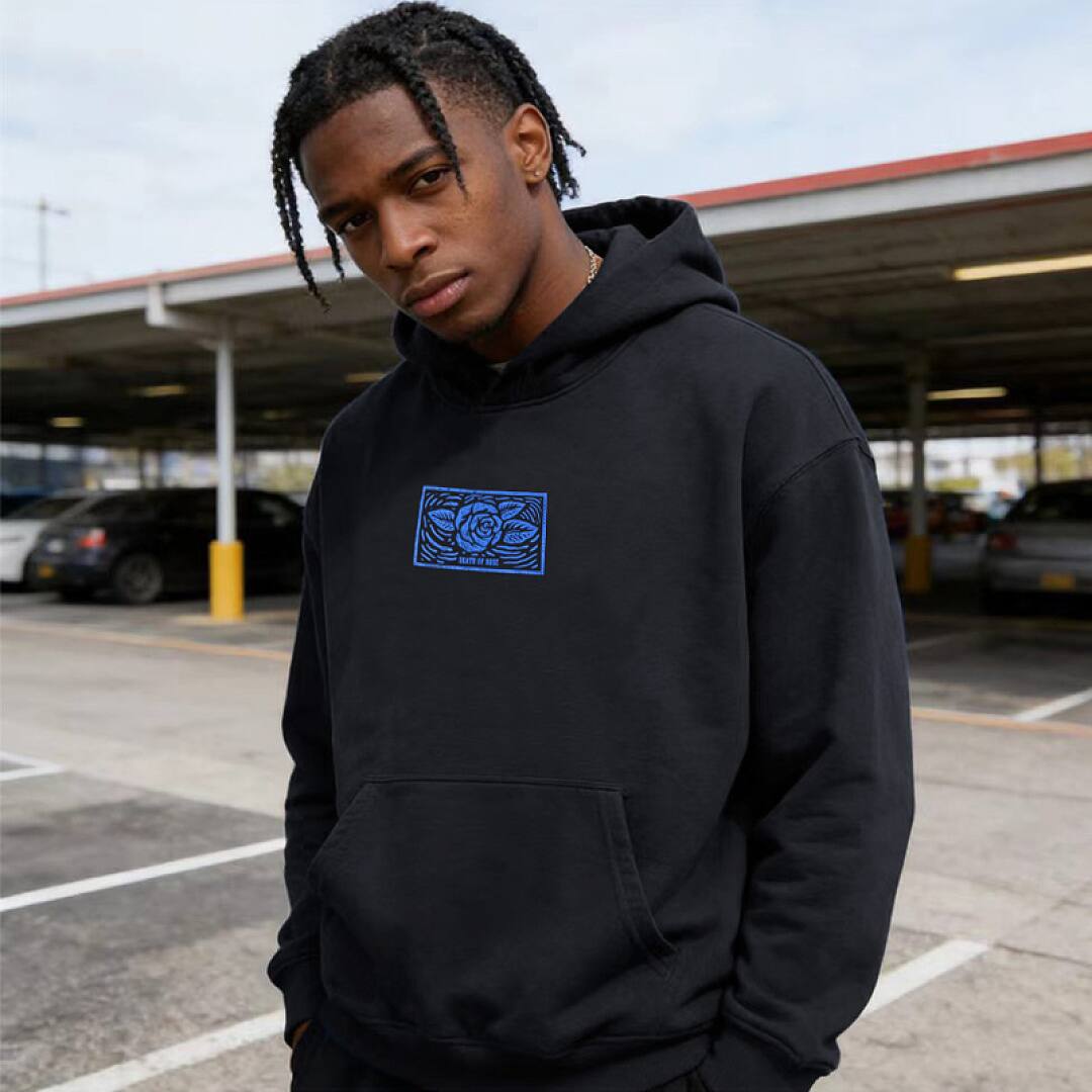 195# American streetwear death rose skull print hoodie P65