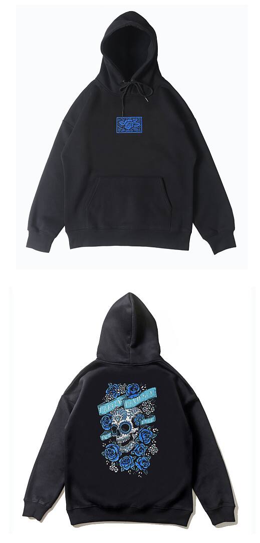 195# American streetwear death rose skull print hoodie P65