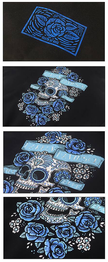195# American streetwear death rose skull print hoodie P65