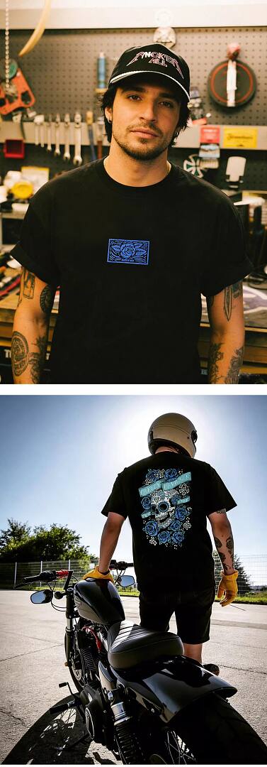 163# American streetwear biker Harley rose skull super cool print P35