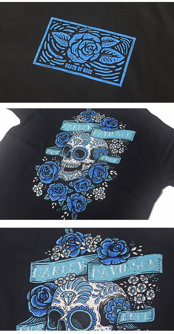 163# American streetwear biker Harley rose skull super cool print P35