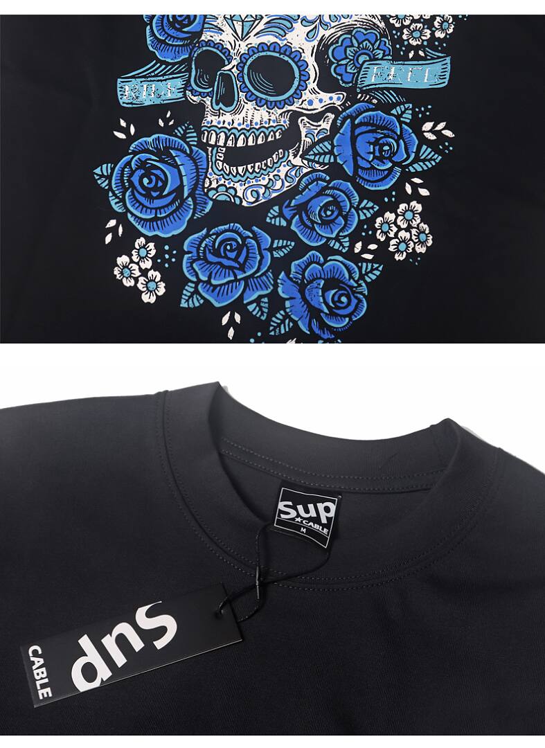 163# American streetwear biker Harley rose skull super cool print P35