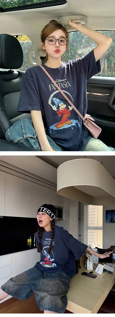 169# American streetwear creative cartoon Mickey magic print short sleeve T-shirt P30