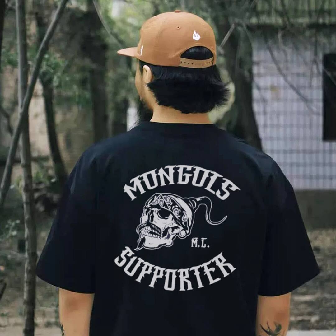 165# American streetwear MONGOLS vintage street style short sleeve T-shirt P30