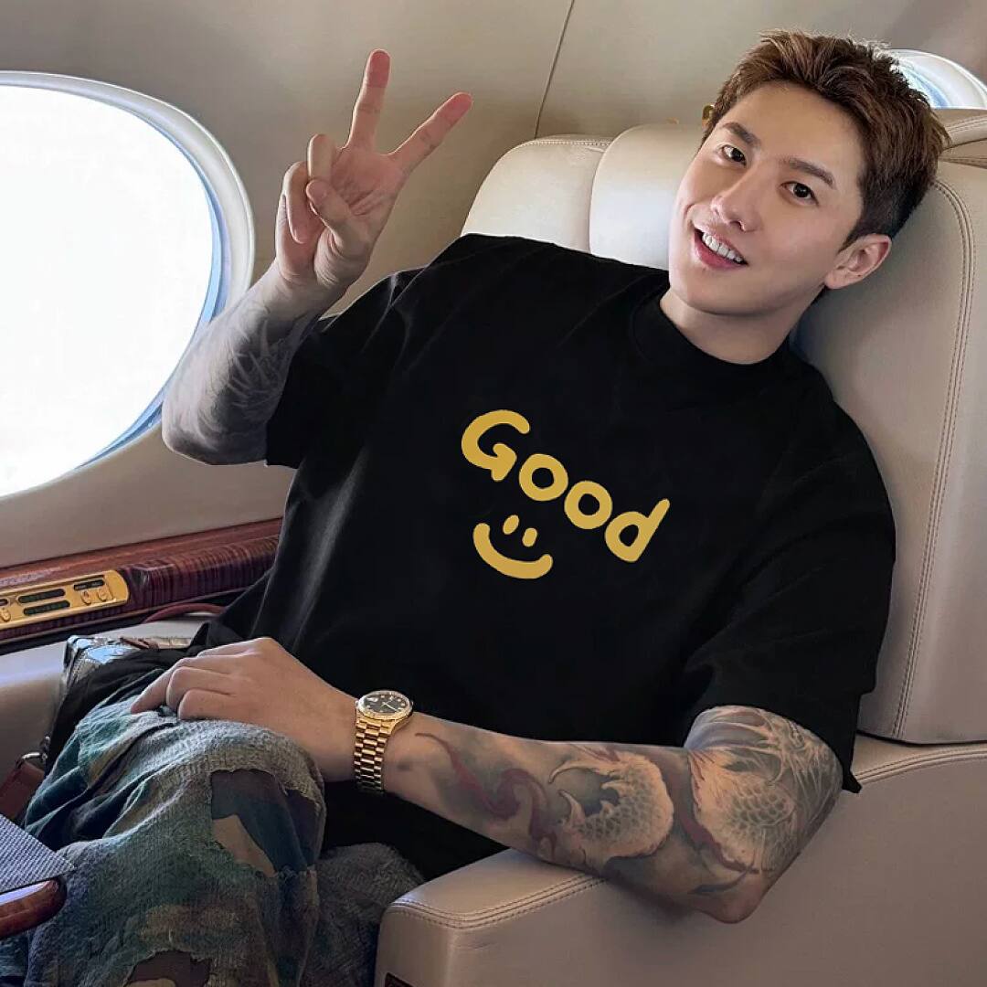 166# American streetwear celebrity same style GOOD smiley print short sleeve T-shirt P30