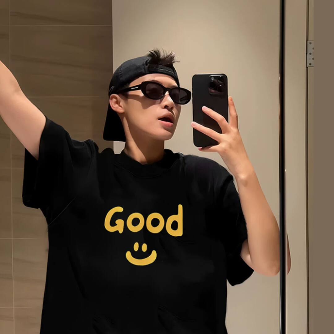 166# American streetwear celebrity same style GOOD smiley print short sleeve T-shirt P30