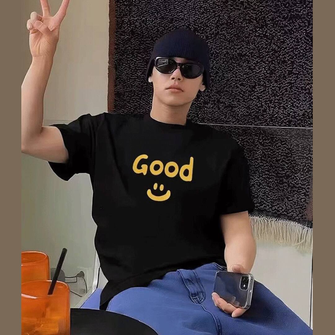 166# American streetwear celebrity same style GOOD smiley print short sleeve T-shirt P30