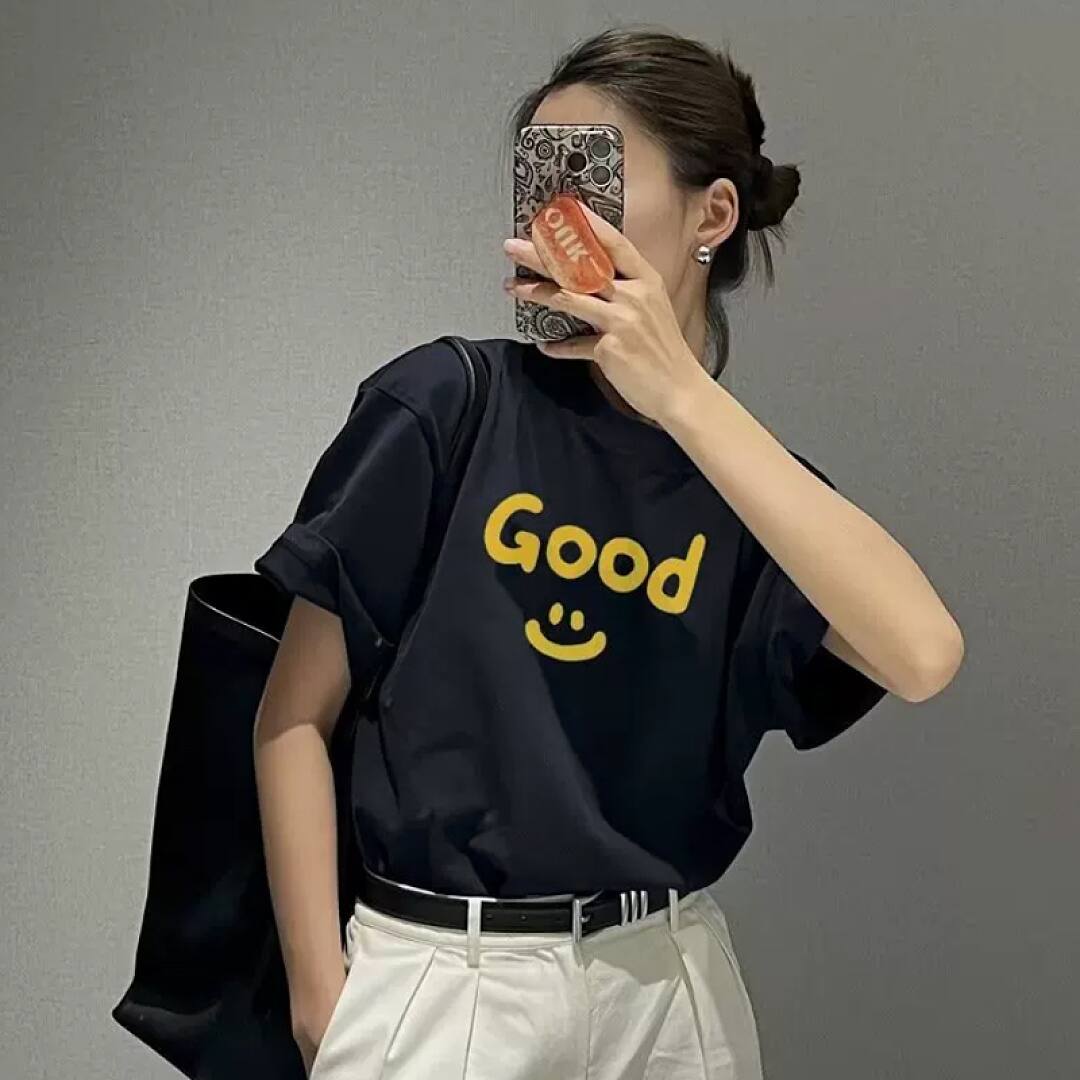 166# American streetwear celebrity same style GOOD smiley print short sleeve T-shirt P30