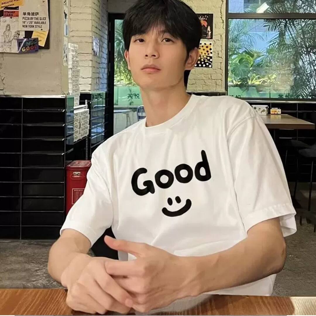166# American streetwear celebrity same style GOOD smiley print short sleeve T-shirt P30