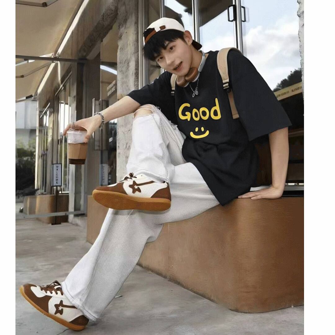 166# American streetwear celebrity same style GOOD smiley print short sleeve T-shirt P30